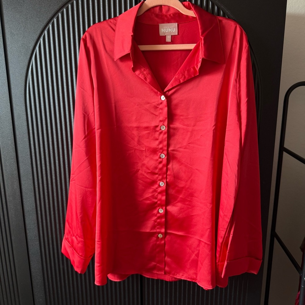 Show Me Your MuMu Vibrant Red Button-Down Shirt
